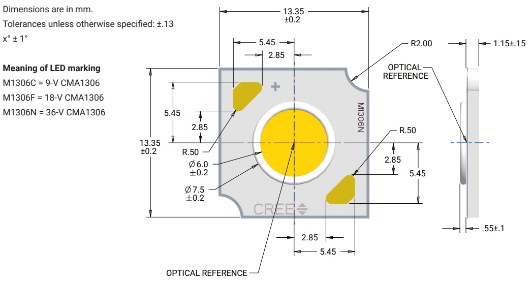 Mechanical Drawing - Cree LED XLamp® CMA1306 LEDs